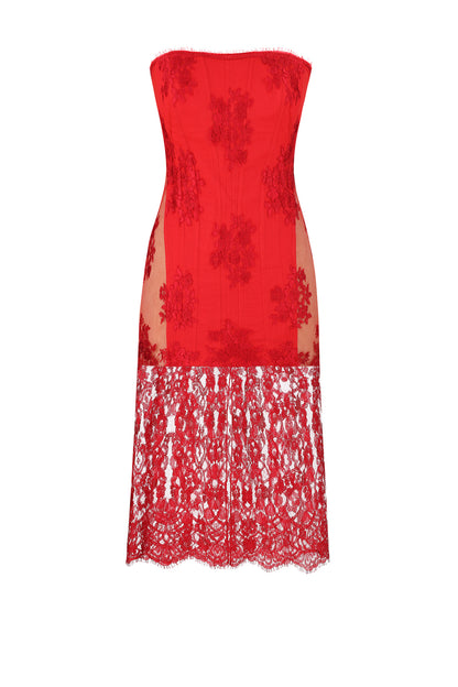 CORSET LACE DRESS DRAMATIC RED