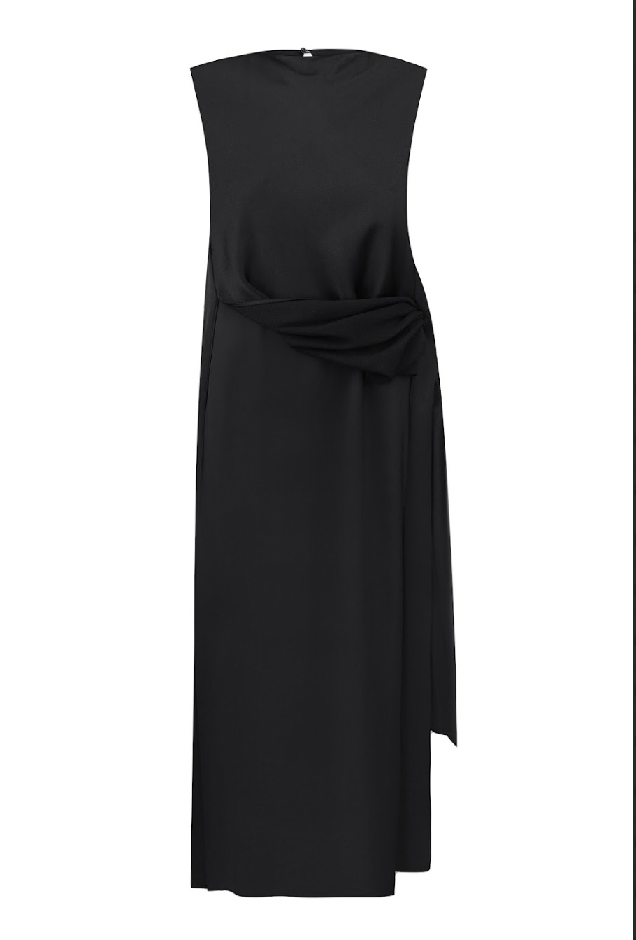 WAIST TWISTED SATIN DRESS BLACK