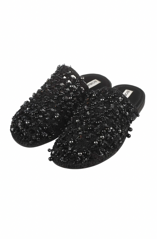 BLACK EMBROIDERED MULES