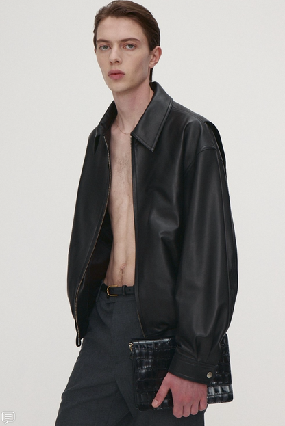 LAMBSKIN LEATHER OVERSIZED JACKET