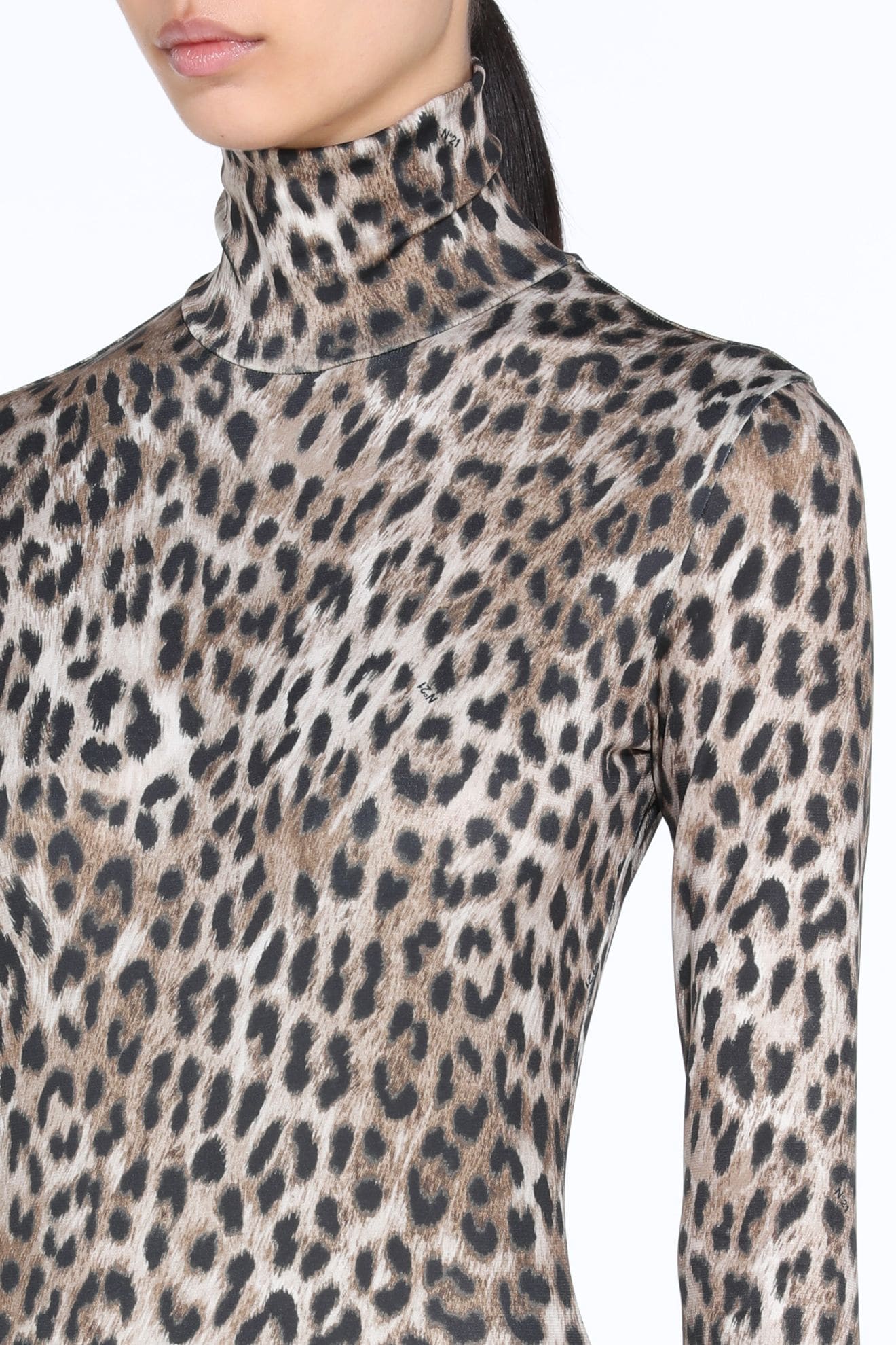 Leopard print polo neck bodysuit best sale