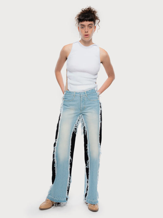 VINTAGE EFFECT JEANS WITH CONTRAST SIDE PANELS