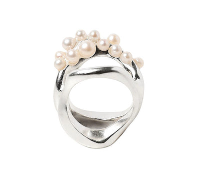 DOUBLE WAVE SILVER CLUSTER RING