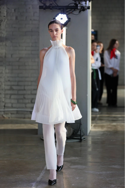 BELLA PLEATED WHITE DRESS WITH PANTS