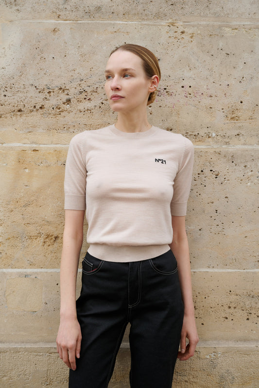 SHORT SLEEVE KNITWEAR PALE PINK