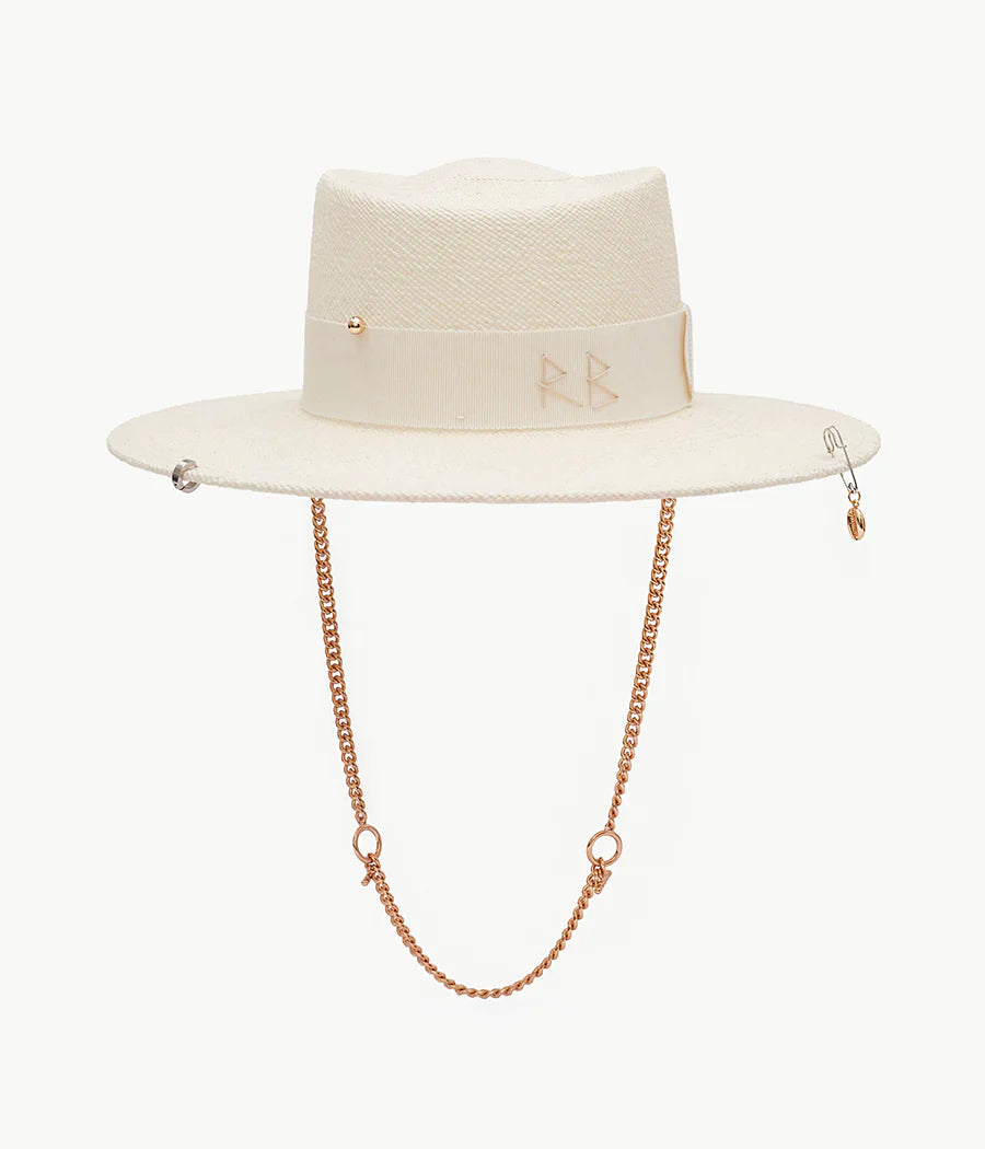 CHAIN STRAP STRAW GAMBLER HAT