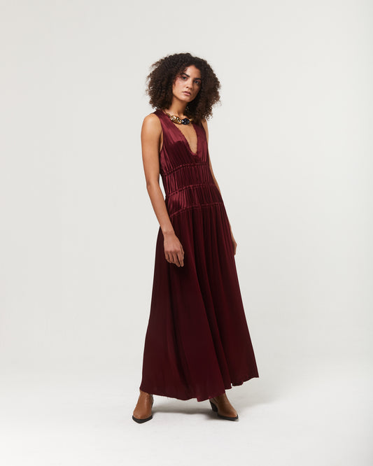 SILK BORDEAUX DRESS