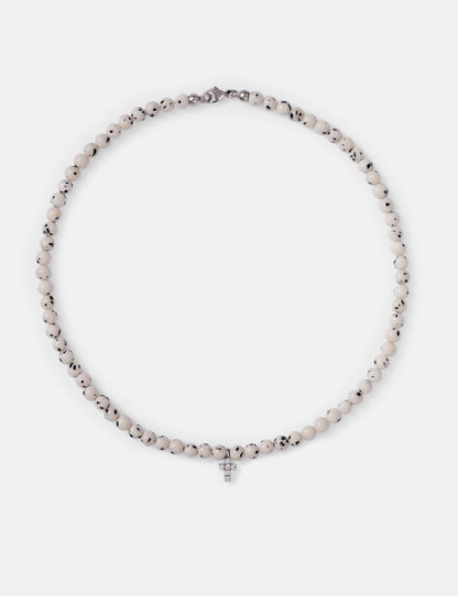 DALMATIAN JADE CHOKER BIG CROSS WHITE GOLD