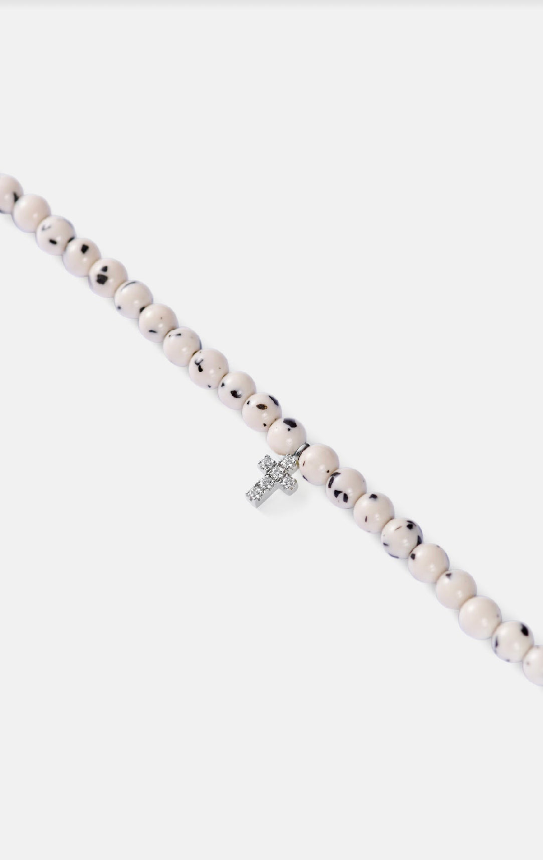 DALMATIAN JADE CHOKER BIG CROSS WHITE GOLD