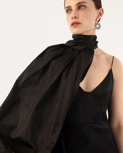 DECORATIVE ONE SHOULDER TAFFETA SLEEVE