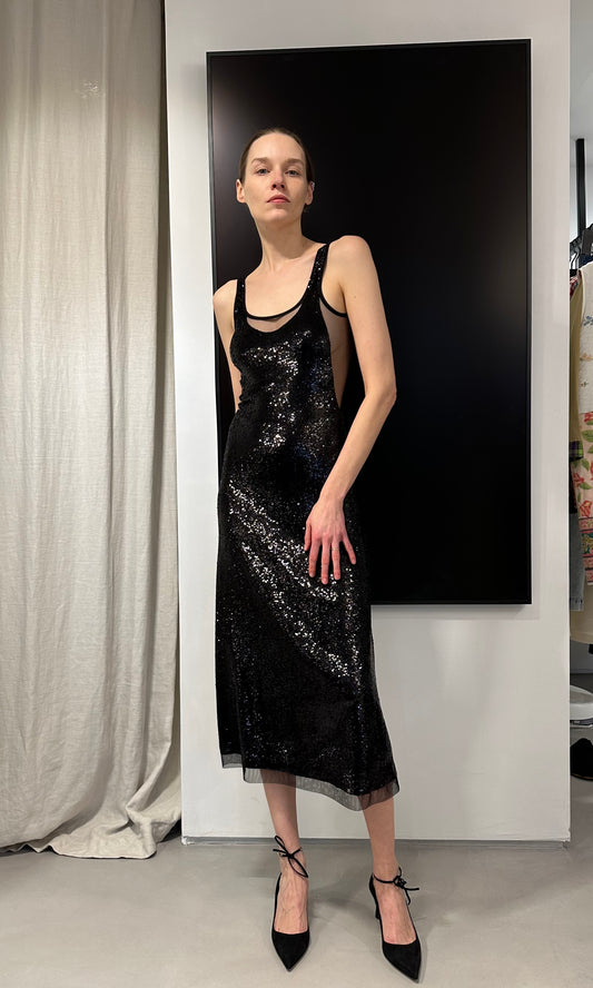SEQUINED MID LENGHT COCKTAIL DRESS