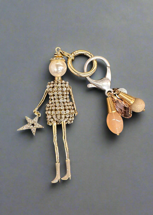 JEWELLERY BAG CHARM - GOLDEN GIRL IN A SPARKLING DRESS