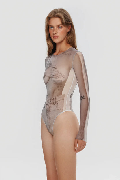 COLLAGE BODYSUIT GREY