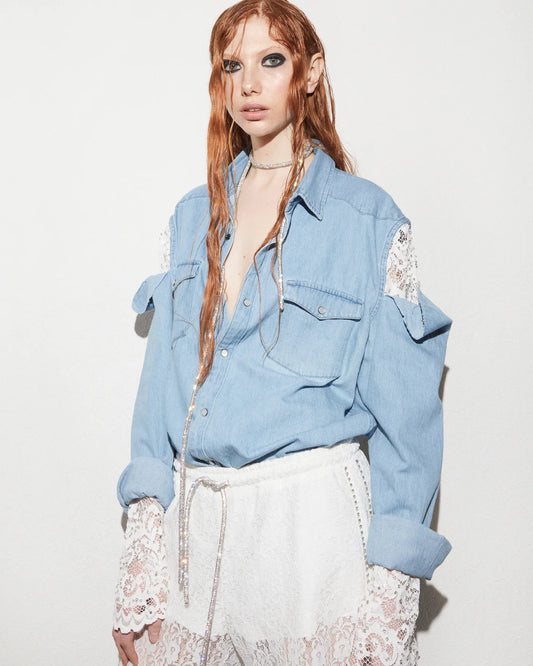 REDESIGNED DENIM  LACE SHIRT 134