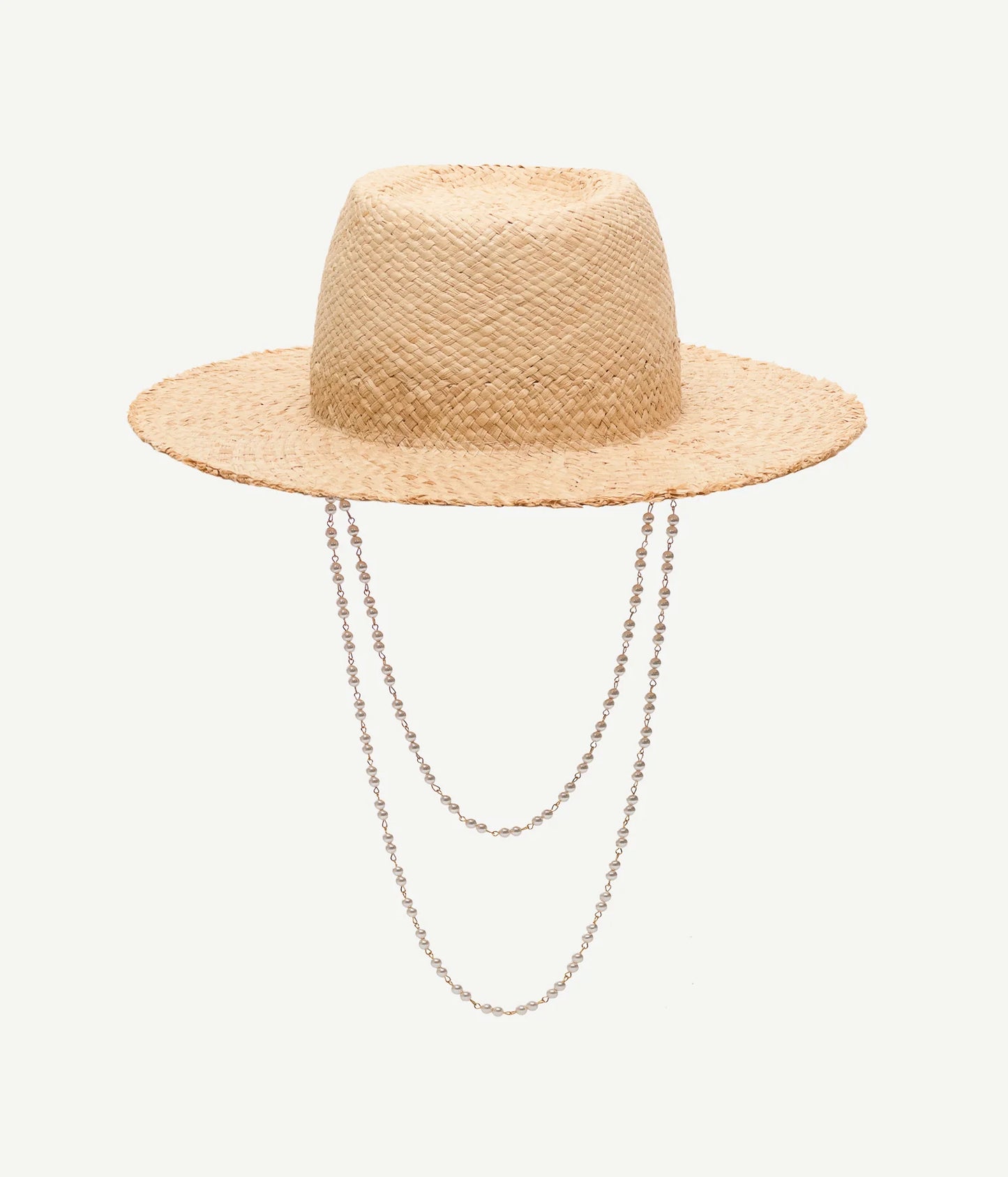 PEARL CHAIN FRAYED-BRIM FEDORA HAT