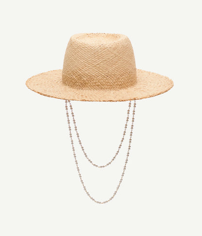 PEARL CHAIN FRAYED-BRIM FEDORA HAT