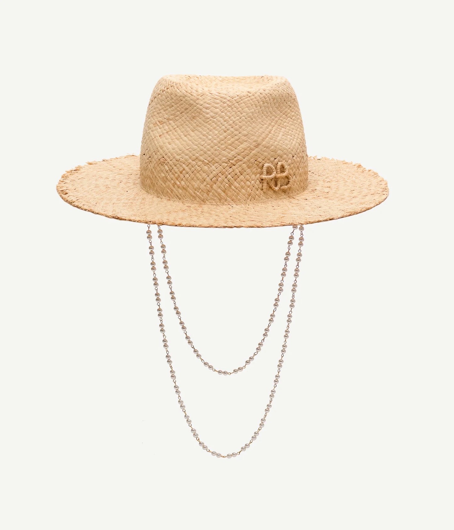 PEARL CHAIN FRAYED-BRIM FEDORA HAT