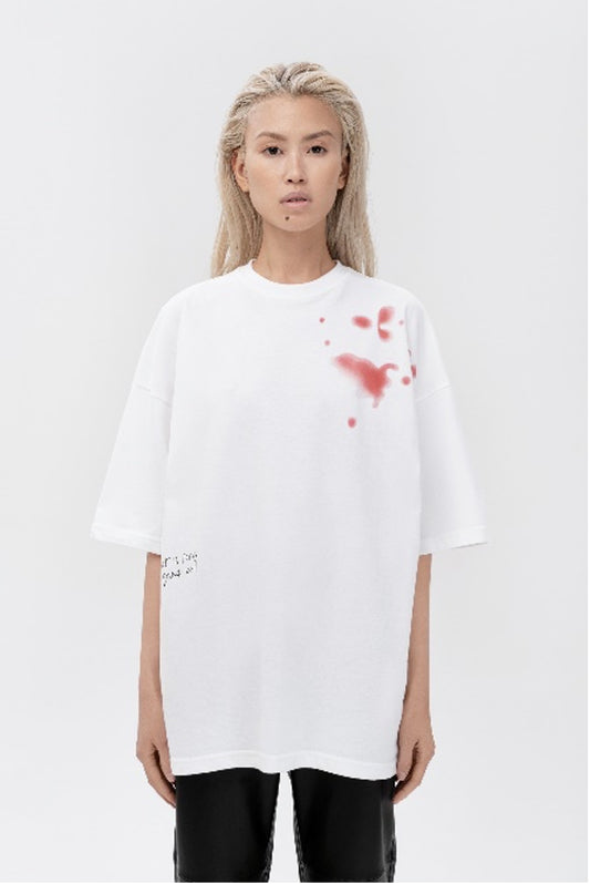 T-SHIRT WITH RED STAINS