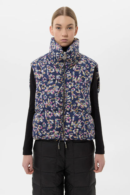 ZIP VEST FLOWER NAVI