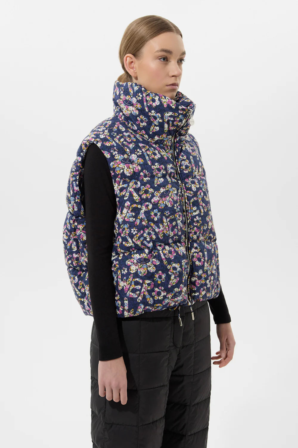 ZIP VEST FLOWER NAVI