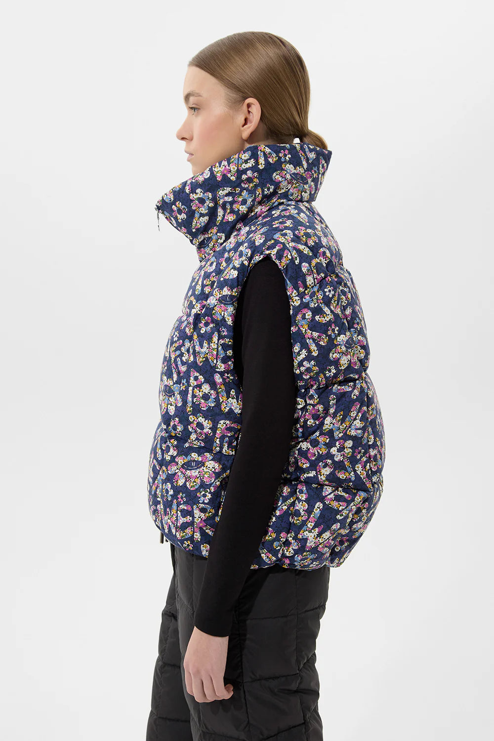 ZIP VEST FLOWER NAVI