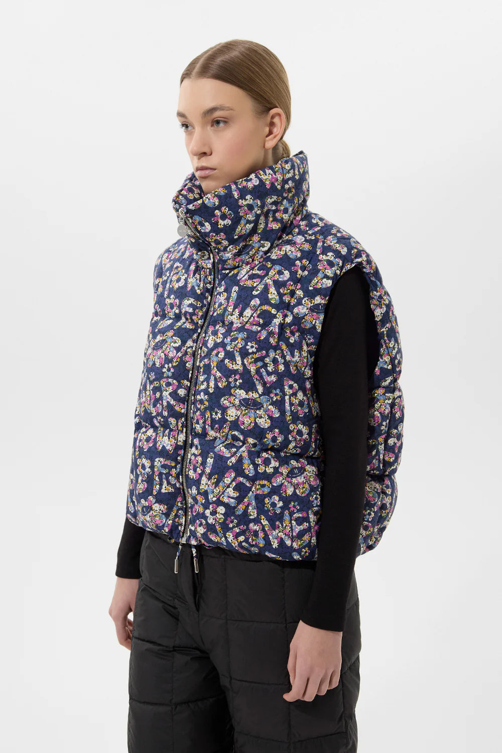 ZIP VEST FLOWER NAVI