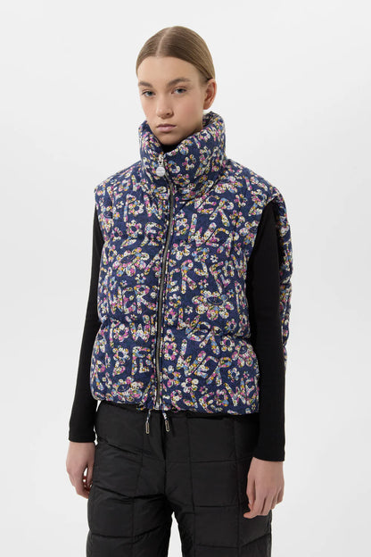 ZIP VEST FLOWER NAVI