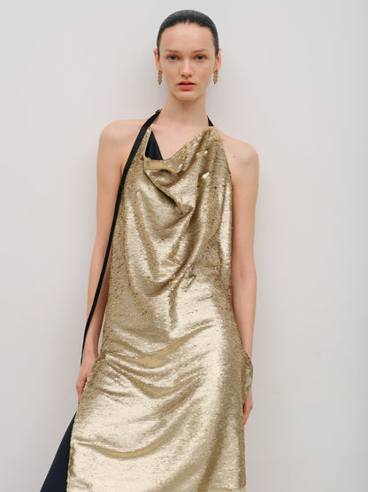 GOLD SEQUINED OPEN BACK DRESS