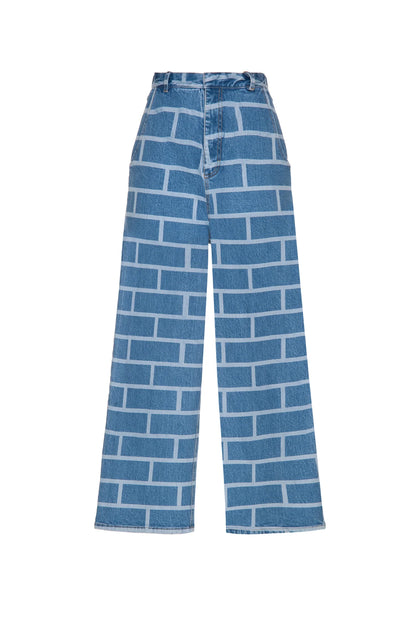 BRICK PRINT WIDE JEANS