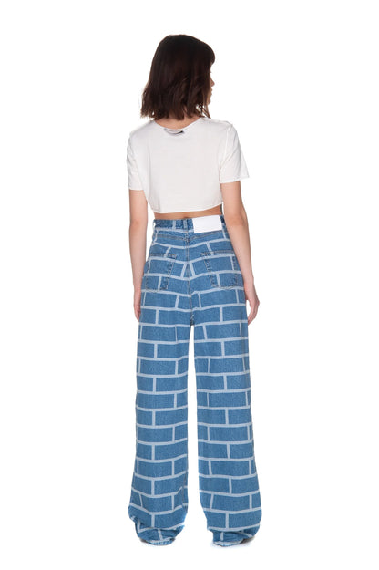 BRICK PRINT WIDE JEANS