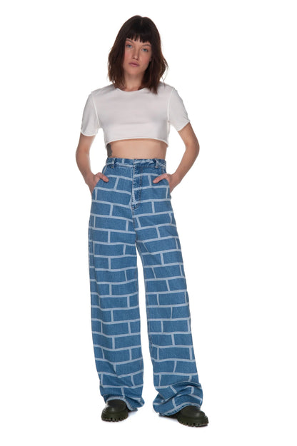 BRICK PRINT WIDE JEANS