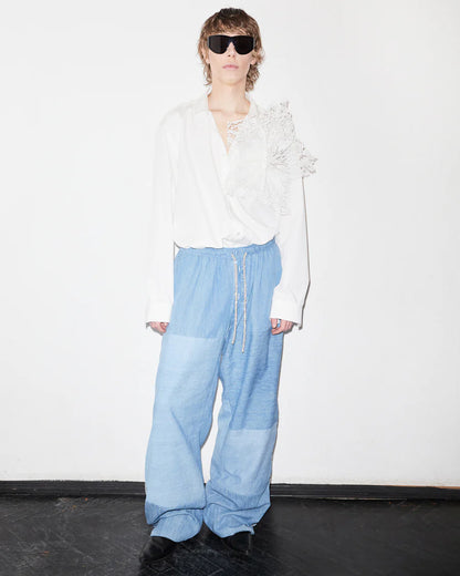 REDESIGNED DENIM TROUSERS WITH CRYSTAL EMBROIDERY